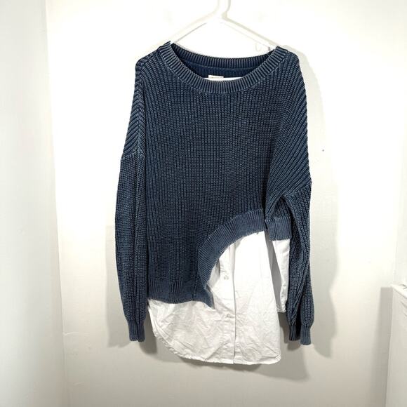 Anthropologie Pilcro Asymmetrical Twofer Blue Chunky Layered Sweater Top Large - Picture 2 of 16